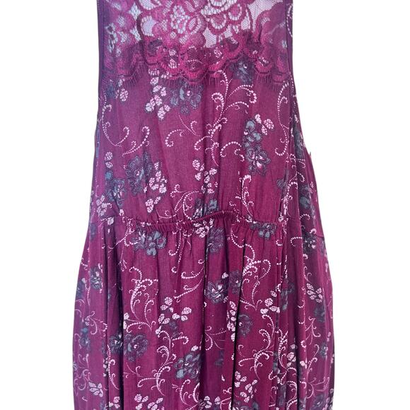 FREE PEOPLE INTIMATELY BURGUNDY LACE FLORAL PRINT SHEER DRESS NIGHTGOWN NWT LG - Picture 7 of 15